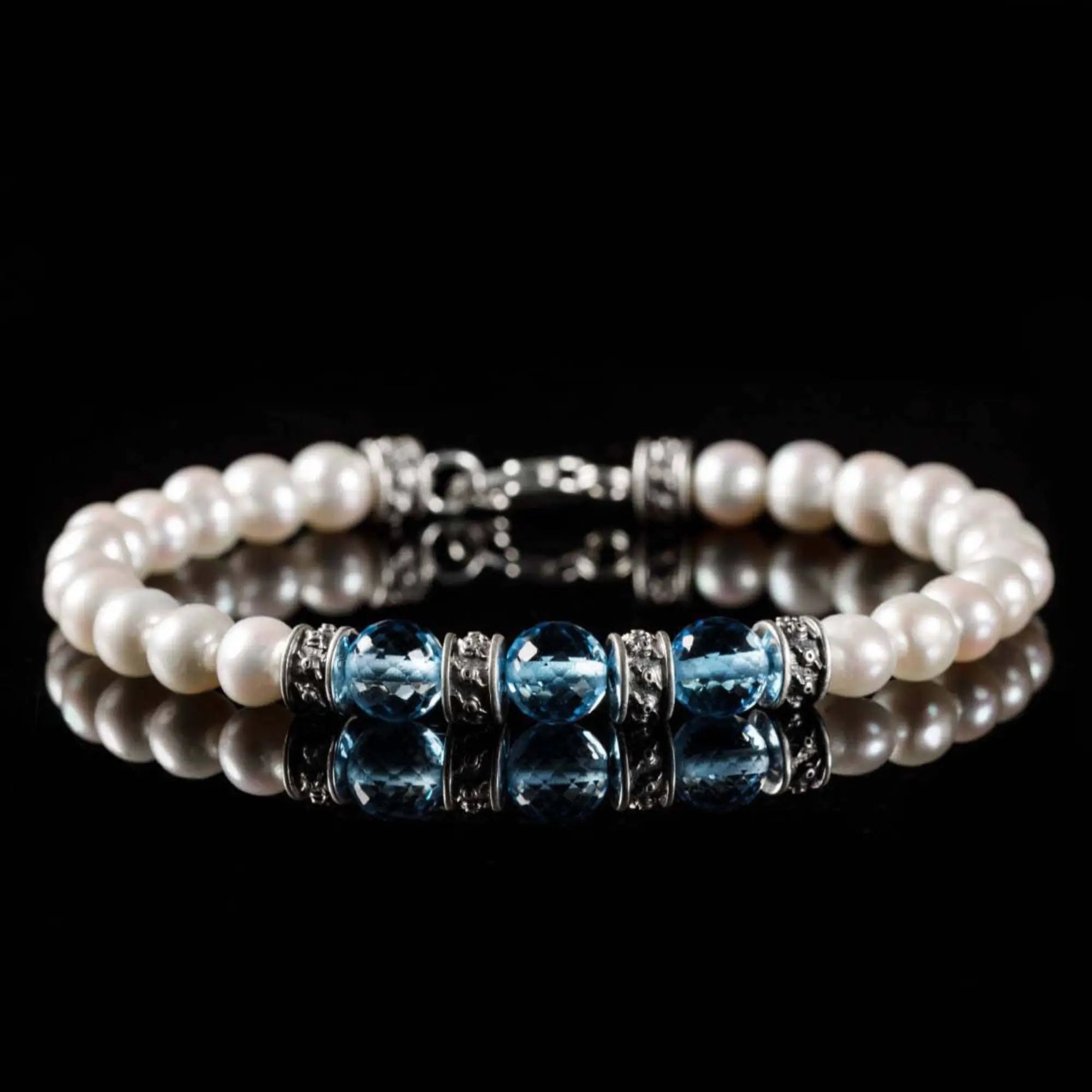 Swiss Blue Topaz - Pearl Bracelet IV (6 - 8mm)