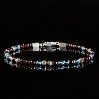 Swiss Blue Topaz - Red Garnet Bracelet VIII (3.5 - 4mm)